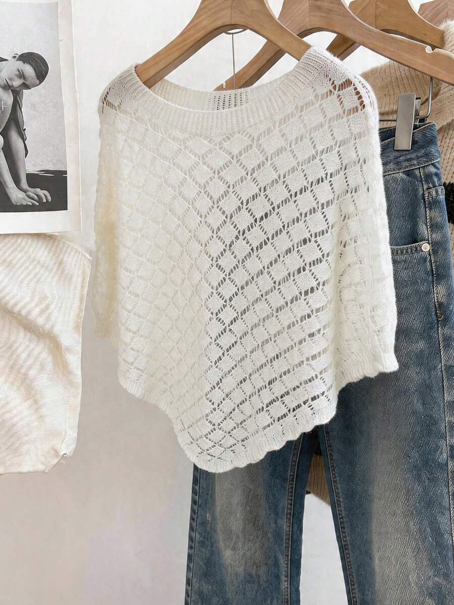 GlowEve 优雅小众设计镂空女士针织披肩，春夏款 - 杏色 - 查看 1