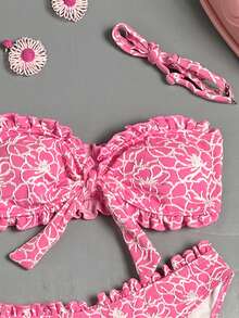 Swim Mod Bộ bikini gợi cảm thắt dây thêu họa tiết dành cho nữ, thích hợp đi biển mùa hè. - Hồng - Xem 4