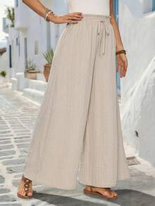EMERY ROSE Women's Wide Leg Pants With Elastic Waistband, Casual, Vacation, Holiday Beach - Apricot - View 4