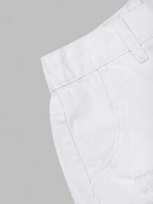 SHEIN Holidaya Shorts vaqueros de talla grande con dobladillo desgastado y unicolor para el verano - Blanco - Ver 4