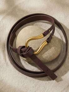 1pc Women's Suit Waist Belt, Versatile Wide Horseshoe Buckle Decoration Belt For Skirt Summer, School Fall, Autumn, Halloween - Coffee - View 3