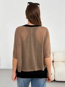 SHEIN Essnce Conjunto de dos piezas de chaleco largo negro holgado y cómodo de uso diario, y capa protectora solar transparente en color caqui para mujer talla grande, estilo casual y sencillo para salir en verano, moda europea de primavera/verano - Caqui - Ver 2