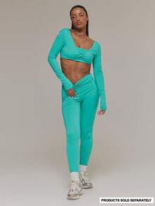 Musera Sport Straight Waistband Active Leggings Sports Workout Gym Pilates Fitness Daily Casual Aqua - Green - View 3