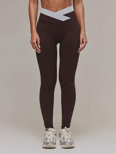 Musera Sport 撞色无缝下垂腰带运动紧身裤 适合运动健身、健身房、普拉提、日常休闲穿着 水蓝色