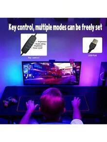 1PC RGB Gaming Monitor LED Backlight Strip, USB Powered Ambient Lighting, Suitable For 24/32 Inch Computer And TV Screens, Suitable For Movies, Games, Music, And Office Use - USB - View 8