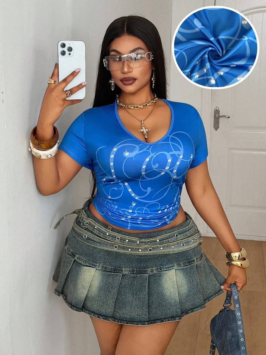 Maweii Women's Fashionable Brown Printed Fitted Short Sleeve Round Neck Flattering Casual Dress,Plus Size T-Shirt Summer 90s Everyday Elegant Gym - Blue - View 1