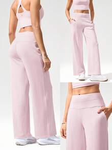 GLOWMODE 28" SoftCalm Modal Petite High-Waist Silky Smooth Non-See Through Side Pockets Wide Leg Pants Daily Casual Wear Spring Summer - Pink - View 8