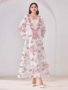 Al Najma Casual Modest Arabic Style Dress - Multicolor - View 3