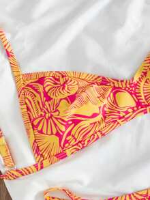 Swim Mod Bộ bikini hai mảnh buộc dây bên hông in hình vỏ sò màu đỏ và cam ngọt ngào, kiểu dáng tam giác buộc dây cổ, có đệm mút, hàng mới về mùa Xuân/Hè, thích hợp cho bãi biển, kỳ nghỉ, tiệc sinh nhật. - Nhiều màu - Xem 5