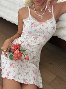 CottageSlumber Women's Soft Nightgown With Contrast Lace, Bow Decor, Comfortable Sleepwear - White - View 3