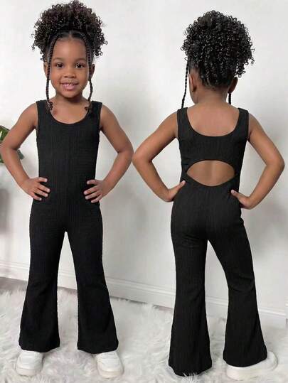 SHEIN Bộ áo liền quần không tay màu trơn, vừa vặn, thoải mái, đa năng, phù hợp cho bé gái, thích hợp mặc hàng ngày.