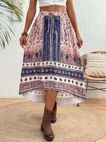 Balvessa Women's Print Flowy Midi Skirt, Suitable For Spring/Summer Vacation - Multicolor - View 4