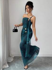 SHEIN Elenzya 优雅单肩美人鱼连衣裙，夏季 - 彩色 - 查看 3