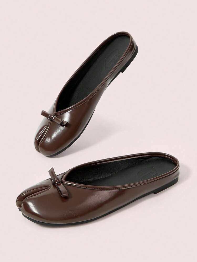 CUCCOO DOLLMOD Women's Dark Brown Bow Flat Bottom Split Toe Socks Series Classic Retro Style Loafers