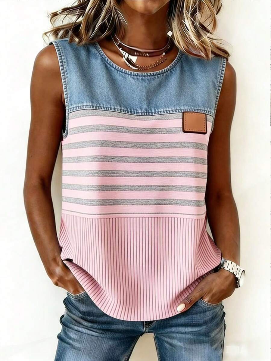 EMERY ROSE Women's Basic Printed Round Neck Camisole - Multicolor - View 1