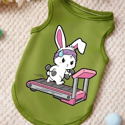 PETSIN 1 chiếc áo tank top cho thú cưng in hình thỏ, thích hợp tập thể dục giảm cân, nâng tạ, màu xanh lá cây, thoáng khí, chống rụng lông.