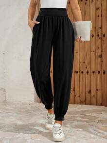 EMERY ROSE Women's Fashionable Versatile Pleated Pocket Ankle Pants - Black - View 8