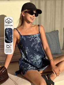Livesso Women's Ditsy Floral Camisole, Casual Vacation Beach Bohemian Elegant Commute, Suitable For Spring And Summer - Medium Wash - View 1