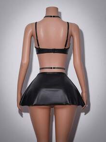 AltCore 2pcs Gothic Lingerie Set For Women Party Black Summer - Black - View 5