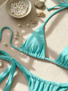Swim SXY Sexy Mini Cup Bowknot Strap Women Swimwear Set - Mint Green - View 2