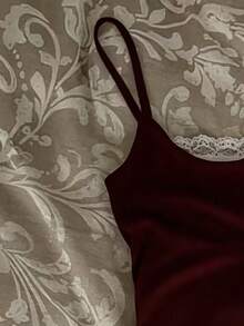 IslaSuriya 女款夏季時尚對比蕾絲細肩帶洋裝 - 酒紅色 - 查看 3