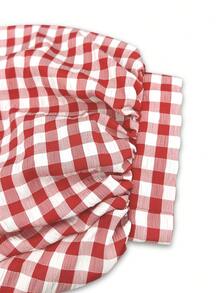 Linhara Women's Plus-Size Red And White Checkered Blouse, Retro 1920s 90s Country Picnic Brunch Style, Autumn Ruffled Stand-Up Collar V-Neck Loose-Fitting Top - Red - View 5