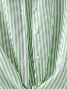 Franclia Elegante cárdigan francés de manga larga con cuello vuelto y lazo delantero, camisa de mujer a rayas, nueva llegada de blusa de otoño, nueva llegada de camisas casuales de mujer, camisas a rayas para damas - Verde - Ver 6