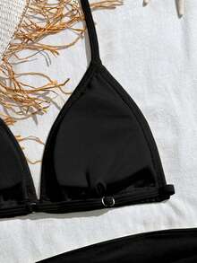SHEIN 3pcs Teen GirlSwimsuit Set, Black Series, Beach Holiday Party, Spring/Summer - Black - View 4
