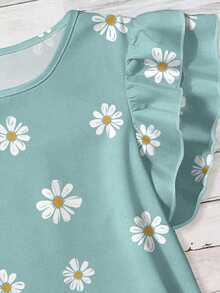 SHEIN CURVE+ Áo sơ mi nữ cỡ lớn in họa tiết hoa cúc tay bồng kiểu dáng thường ngày - trắng - Xem 3