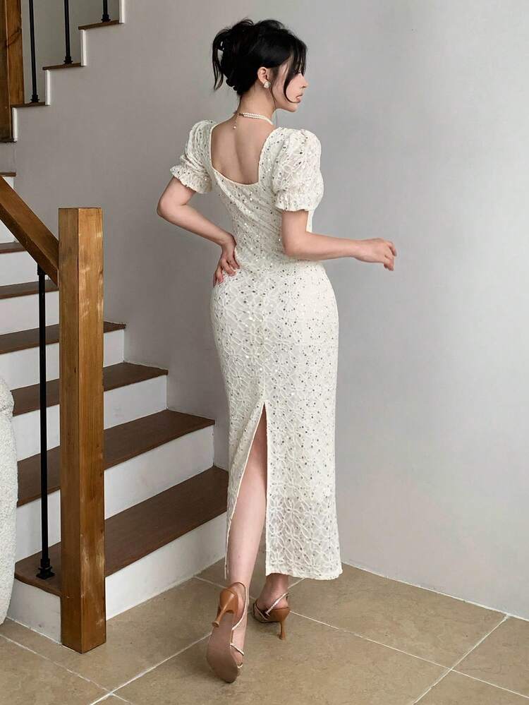 Elegant Textured Shiny Slim Fit Dress For Women, Spring & Summer