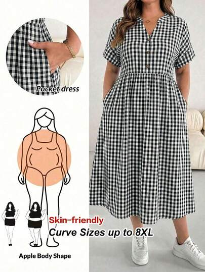 SHEIN CURVE+ Vestido casual de verano a cuadros para tallas grandes