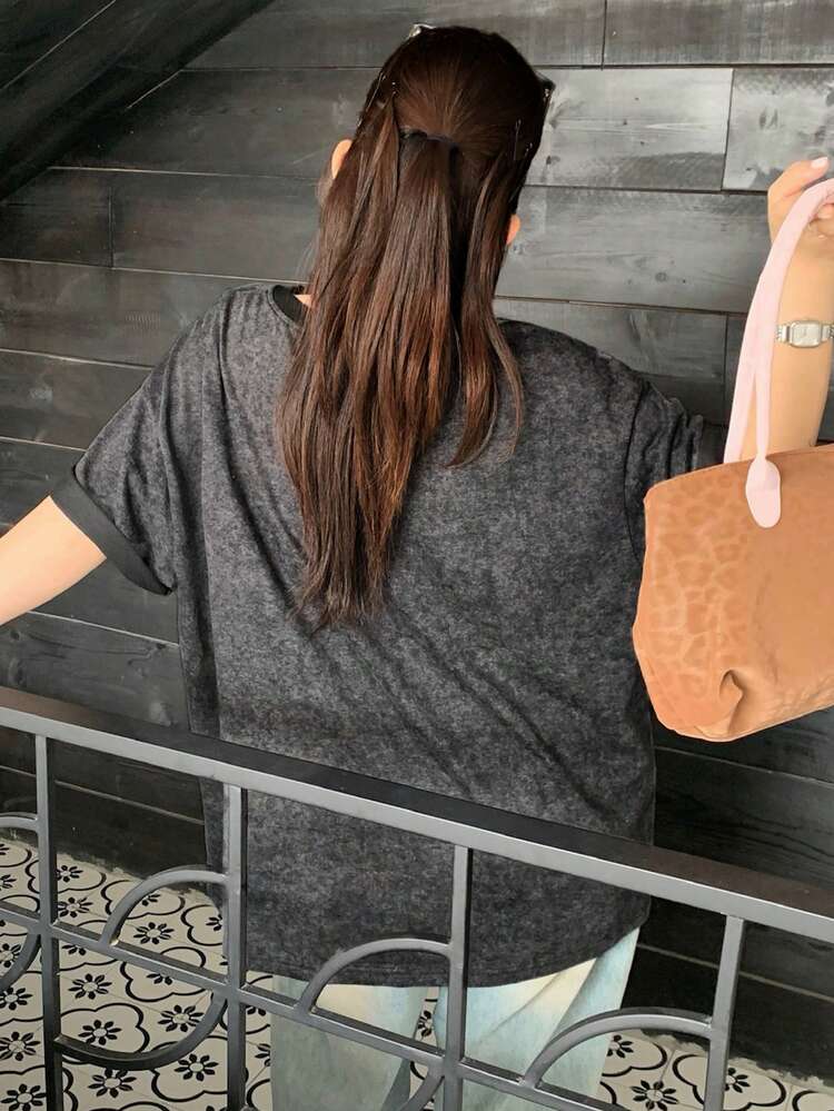 Dazy Plus Korean Style Hollow Out Round Neck Casual Loose Plus Size Women Short Sleeve T-Shirt
