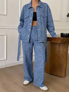 DAZY Bộ đồ denim nữ dáng rộng, phong cách thường ngày, rách nhẹ, dành cho mùa Thu/Đông. - màu nâu - Xem 4