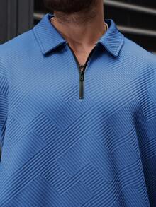 Manfinity Homme Plus Size Men's Solid Color Short Sleeve Polo Shirt And Pants Set - Blue - View 7
