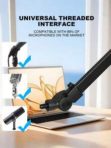 Black Foldable Desktop Single Arm Ring Light Microphone Stand Combo 2 In 1 Adjustable Height Mic Boom Arm For Phone Live Streaming Gaming Podcast Video Recording Supplies - Black - View 3