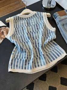 GlowEve Áo vest dệt kim không tay khoét lỗ thanh lịch dành cho nữ - Màu xanh hải quân - Xem 2