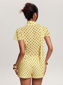 SHEIN BAE Women's Polka Dot Print Short Sleeve Top, Summer Fashion,Summer Top - Yellow - View 2