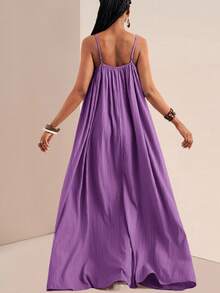 Slaydiva Plus Size Casual Solid Color Maxi Slip Dress,Sundress,Summer Dresses For Women - Purple - View 4