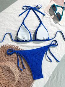 SHEIN Swim Vcay Women's Beach Vacation Bikini Set - Royal Blue - View 2