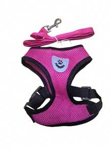 Pet Leash And Harness Set, Comfortable Breathable With Reflective Strips, Mesh Design Lightweight Non-Choke Adjustable Leash And Harness Set For Medium & Small Dogs And Cats (Actual Product May Run Small, Please Order One Size Up - Red Violet - View 6