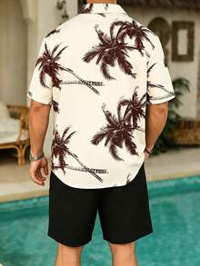 Manfinity Homme Setelan 2 Potong Kemeja dan Celana Pendek Motif Pohon Kelapa untuk Liburan Musim Panas Pria Ukuran Besar di Pantai - MultiWarna - View 2