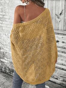 SHEIN LUNE Women's Solid Color Hollow Casual Versatile Lightweight Cardigan For Daily Wear - Yellow - View 2