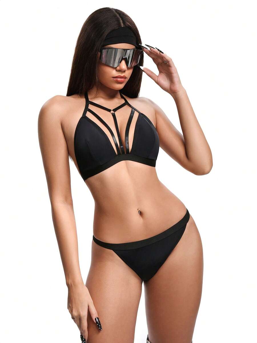 AltBold Set de 2 piezas de sujetador con copas triangulares - Negro - Ver 1