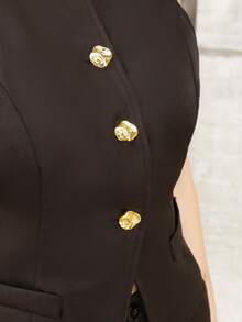 黑色单排扣背心、褶饰阔腿裤套装 - 黑色 - 查看 6