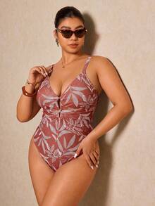 Elaquor Plus Size One-Pieces Summer Beach Vacation - Multicolor - View 3
