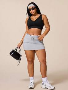SHEIN Rhythm Era Plus Size Sports Bra With Mesh Splice, Removable Cups, Adjustable Straps, Criss-Cross Back Design - Black - View 6
