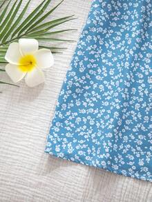 SHEIN 少女雪纺碎花方领泡泡袖休闲连衣裙 - 彩色 - 查看 7