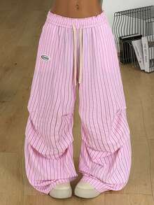 Coolane 女士夏季基本款条纹阔腿运动裤 - 粉色 - 查看 4