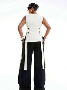 SHEIN EZwear 大码女式V领休闲百搭通勤轻便背心 - 米色 - 查看 2