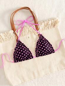 Swim Mod Áo bikini nữ kiểu retro gợi cảm họa tiết chấm bi, hở lưng, buộc dây phía trước, thích hợp cho kỳ nghỉ biển. - Màu tím - Xem 6